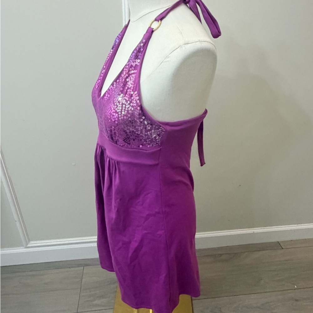 Sequin Halter Mini Dress in Violet - Picture 5 of 9